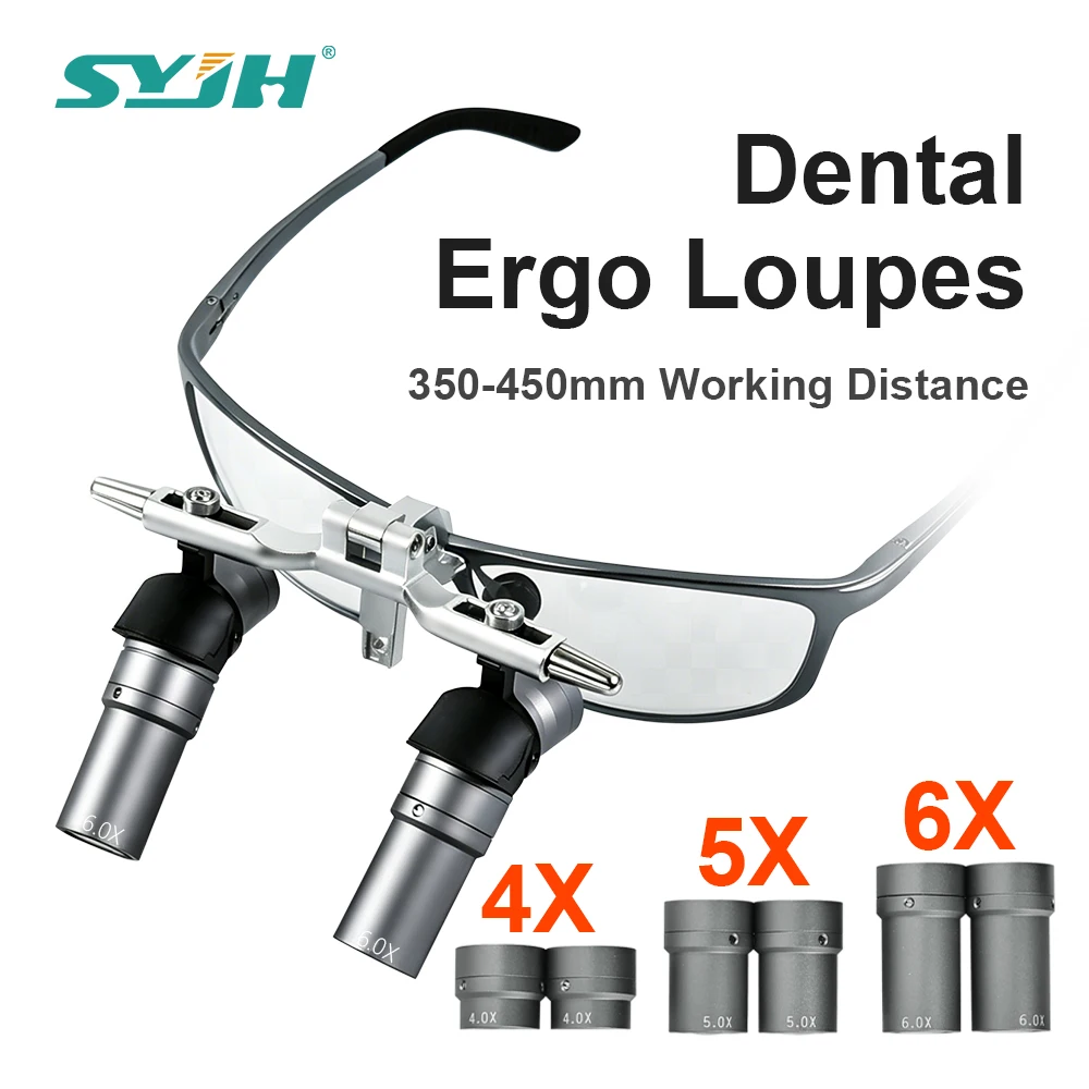 

4X 5X 6X Dental Ergo Loupes Magnification 48° Adjustable Angle 350-450mm Working Distance Dentist Surgical Medical Loupes