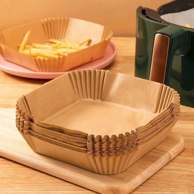 50/25pcs Kitchens Accessories Air Fryer Paper Kitchen Utensils Disposable Square Round Pastry Molds BBQ Plate Non-stick Pad
