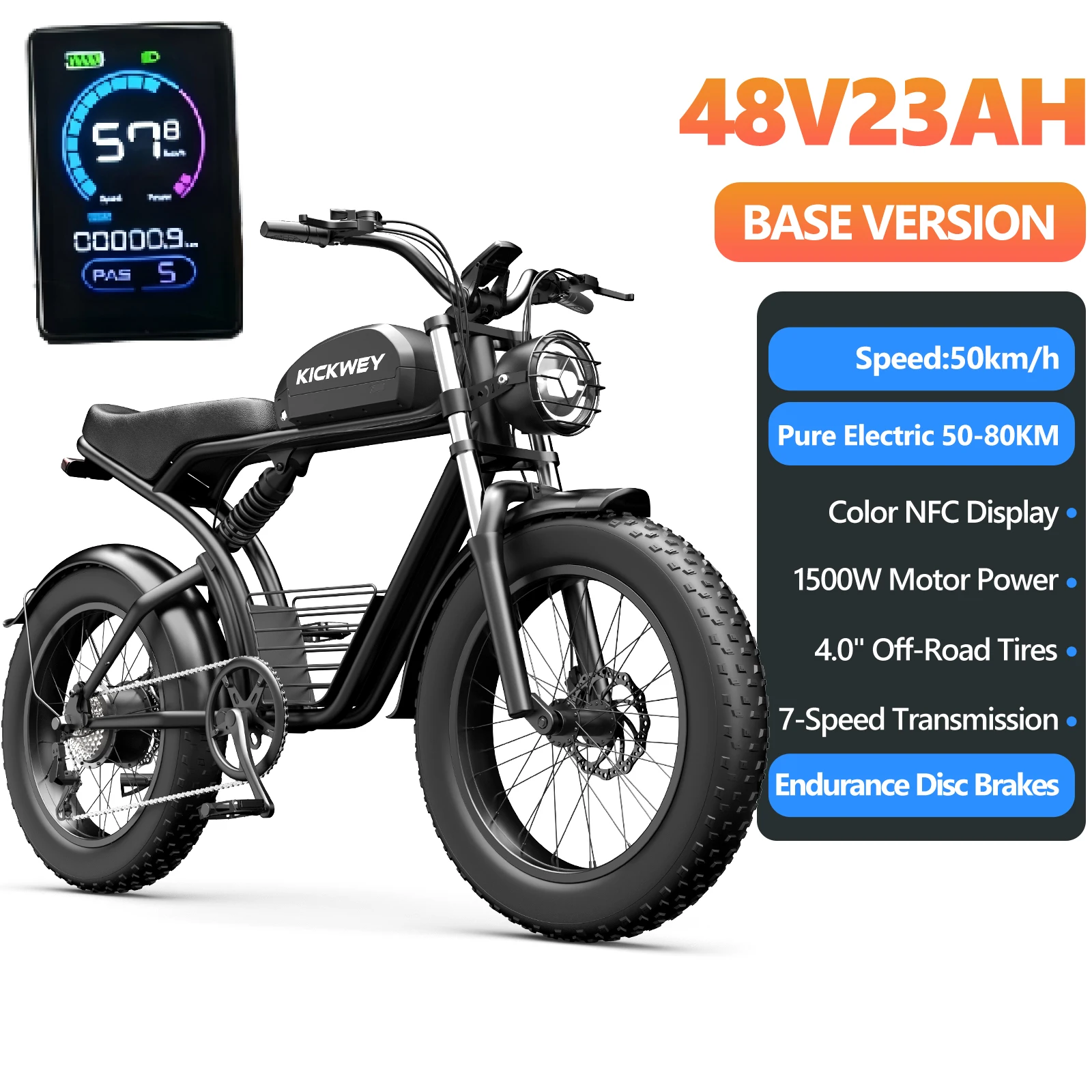 Electric Bike for Adults K7 2026 New Model 1500W Peak Motor 48V 23Ah Removable Battery 20 Inch Fat Tire Off Road Ebike NFC Display US Local Warehouse Fast Shipping image 1