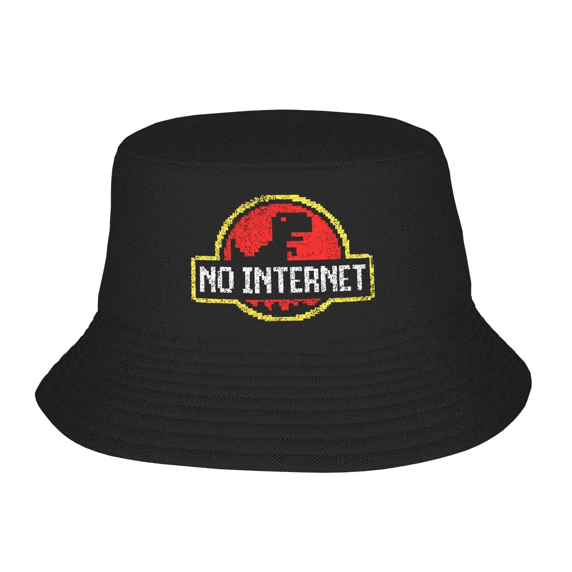 Women Bucket Hat No Internet Dinosaur Logo Spring Headwear Outdoor Sport Fishing Cap Jurassic Offline Park Bob Birthday Gift