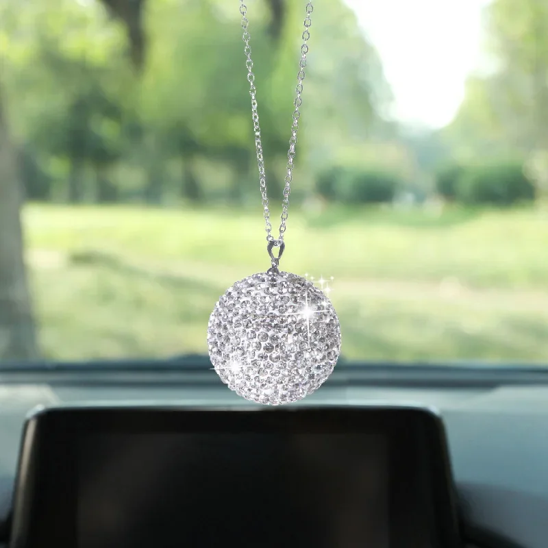 Car Crystal Ball Pendant Cross-border Bling Diamond-encrusted Car Rearview Mirror Full of Diamond Decoration Ornaments