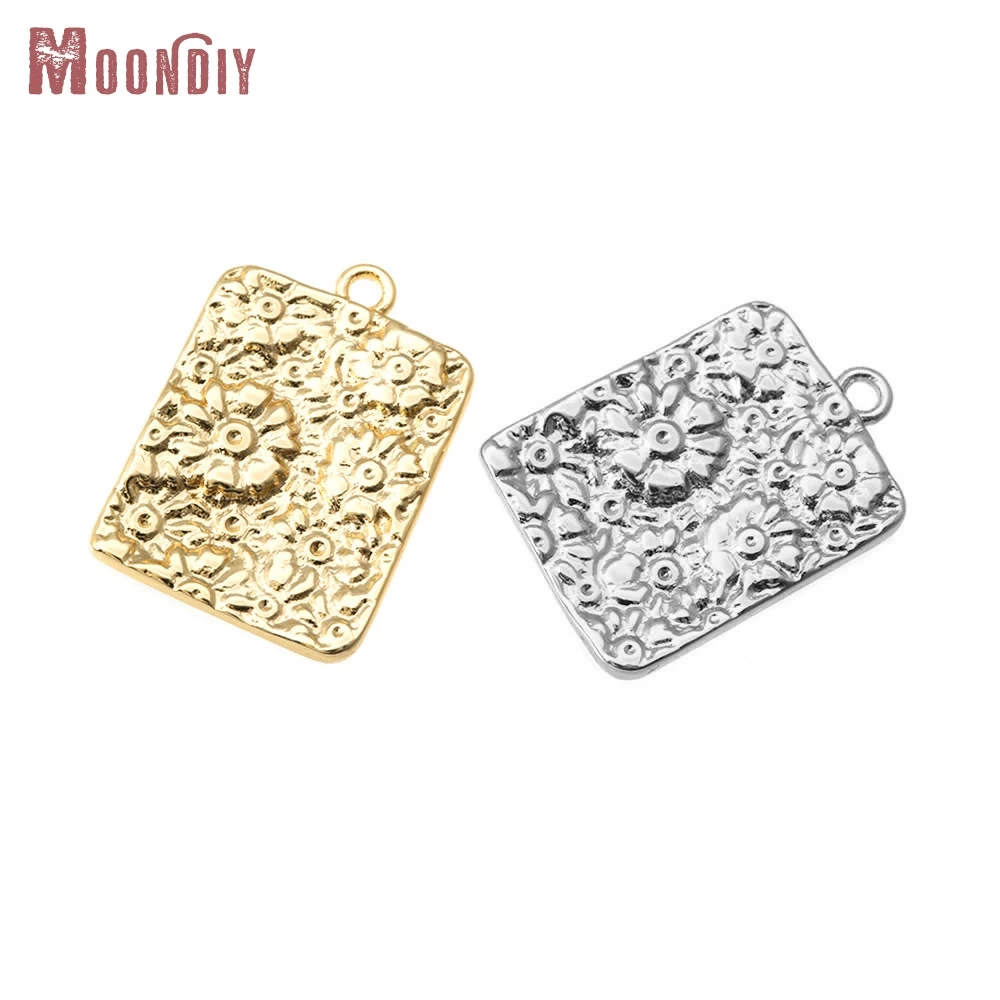 

4PCS 18K Gold Color Brass Rectangle Flower Charms Pendants High Quality Diy Necklace Earrings Charms Jewelry Making Accessories