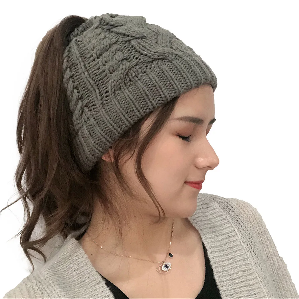 

Cap Dark Grey For Women Winter Warm Beanie Cap Messy Warm Bun Outdoor Running Autumn Knitted Ponytail Hat Hat