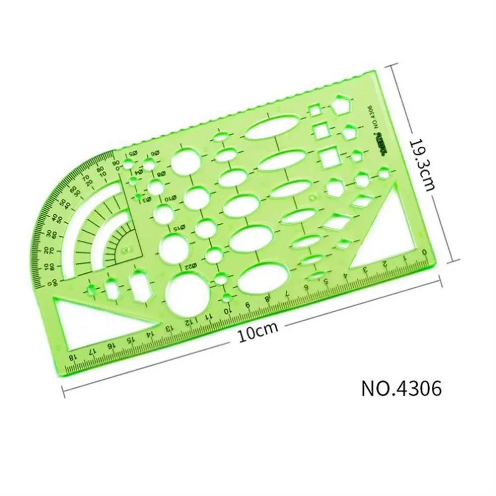 Alat Ukur Transparan untuk Siswa, Penggaris Gambar Oval Multi Bentuk Warna Hijau, Template Penggaris, Penggaris Geometris, Penggaris Kurva