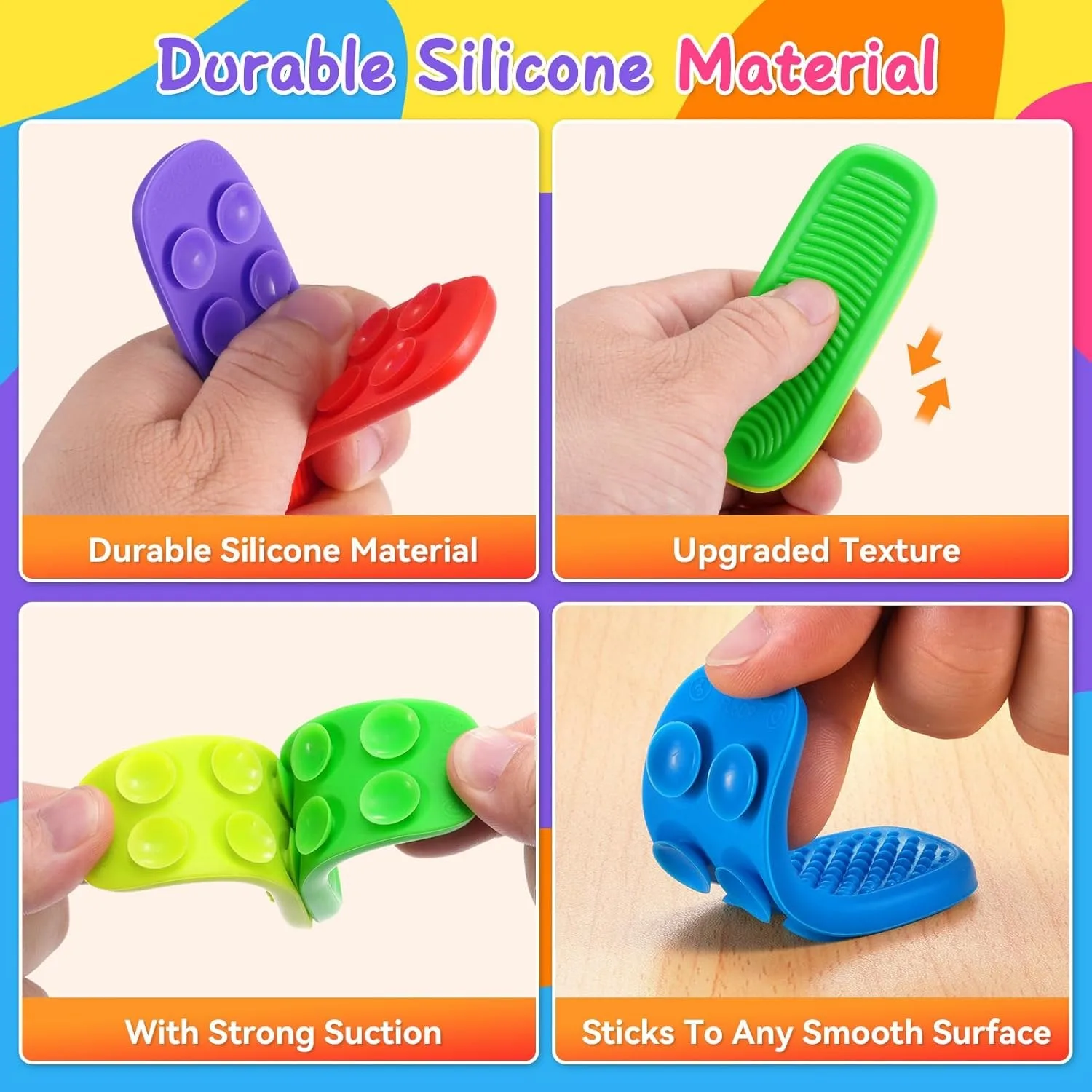 Paquete de 8 juguetes Fidget para niños, tiras tranquilas, juguetes sensoriales para niños con autismo, juguetes de succión de textura, piedra de preocupación para calmar