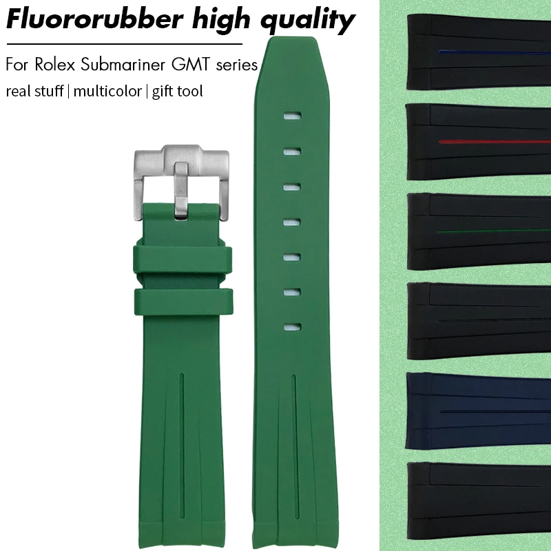 Резиновые ремешки для часов FKM с изогнутым концом 19 мм, 20 мм, 21 мм, 22 мм для Rolex Submariner Daytona GMT, мягкий фтористый силиконовый ремешок для часов Резиновые ремешки для часов FKM с изогнутым концом 19 мм, 20 мм, 21 мм, 22 мм для Rolex Submariner Daytona GMT, мягкий фтористый силиконовый ремешок для часов