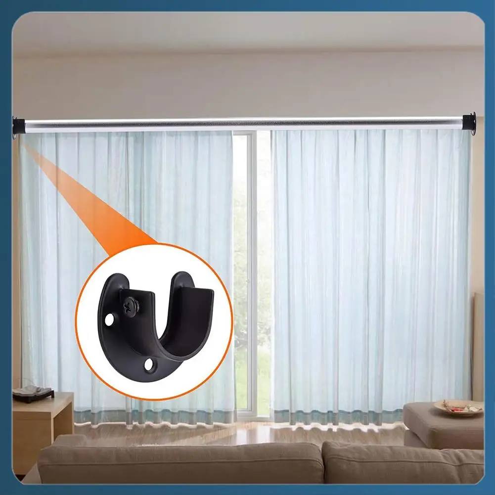 AB02 Stainless Steel Hanger Rod Bracket U-Shaped Open Socket Bracket Shower Curtain Rod End Support Flange