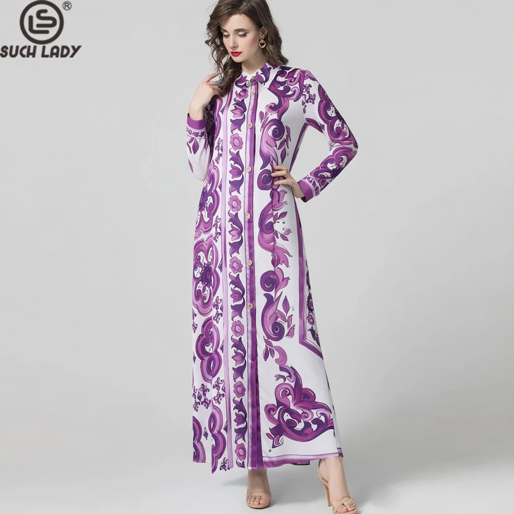 Abito da donna Colletto rovesciato Maniche lunghe Abiti dritti alla moda stampati