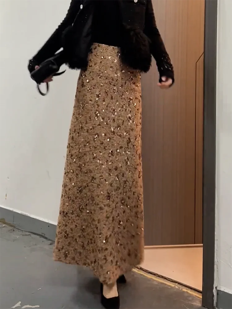 

Женская модная зимняя юбка А-силуэта с высокой талией, новая модель, с разрезом, утягивающая, средней длины