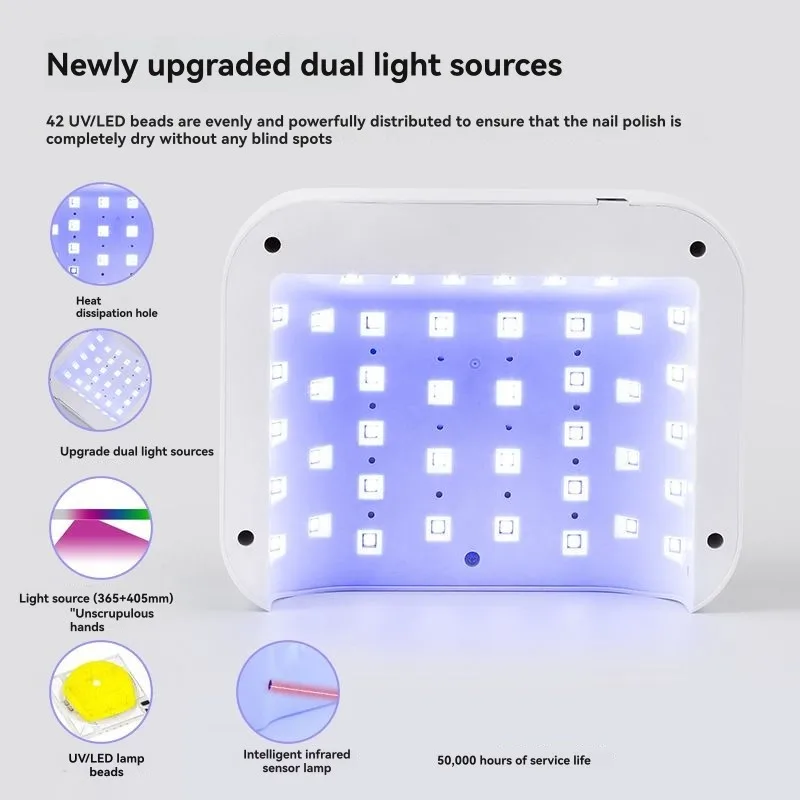 

Nail Art Tool Rechargeable UV LED Nail Lamp 128W For Manicure With LCD Screen 3 Timer Settings US Plug