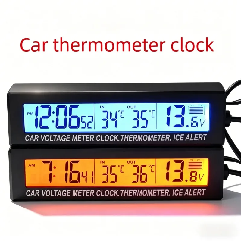 Monitor 12V/24V LED Backlight with Cigarette Socket Digital LCD Clock Car Voltmeter Thermometer Battery Voltage Temprerature