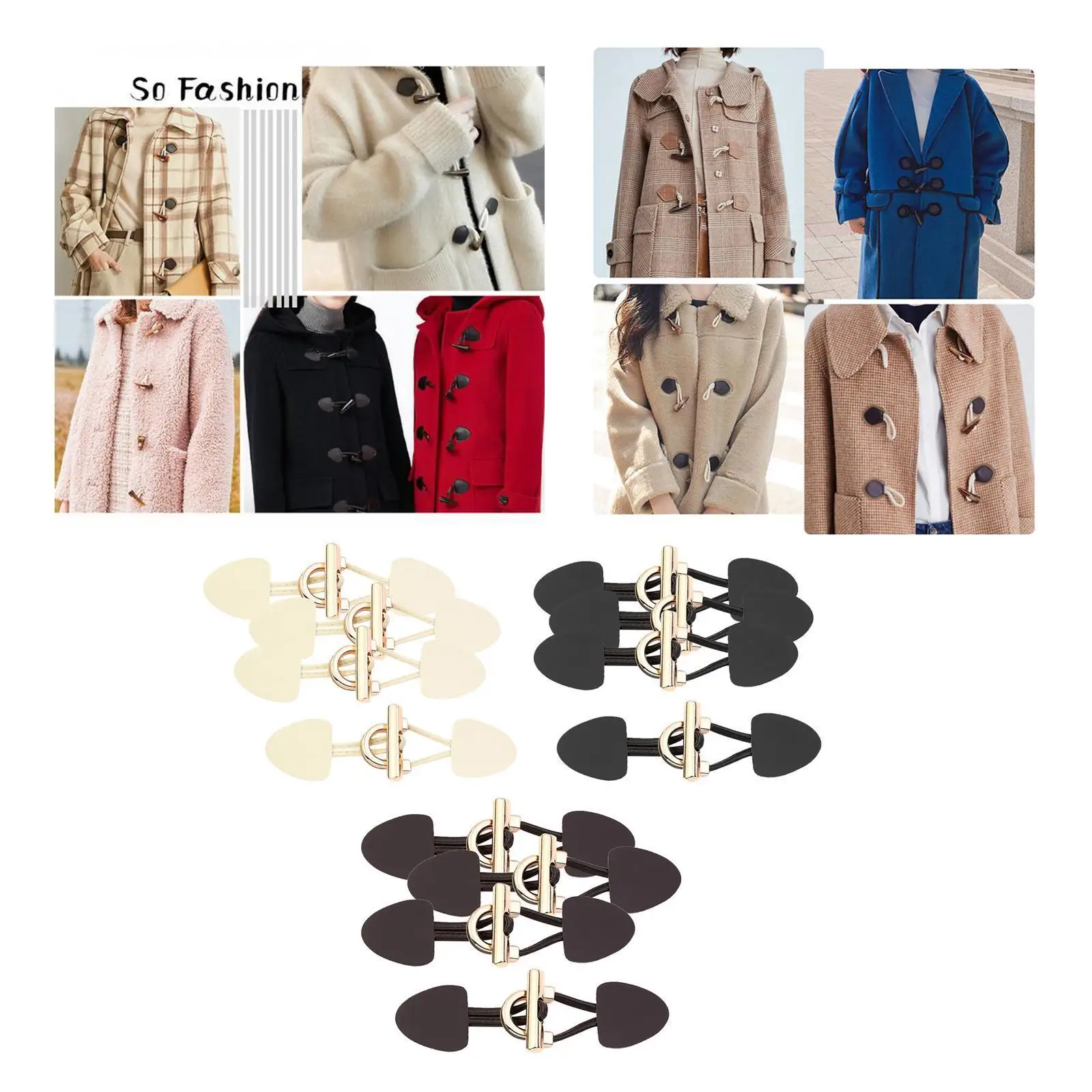 8Pcs Duffle Coat Jacket Buttons Fasteners Horn Toggle for Overcoat