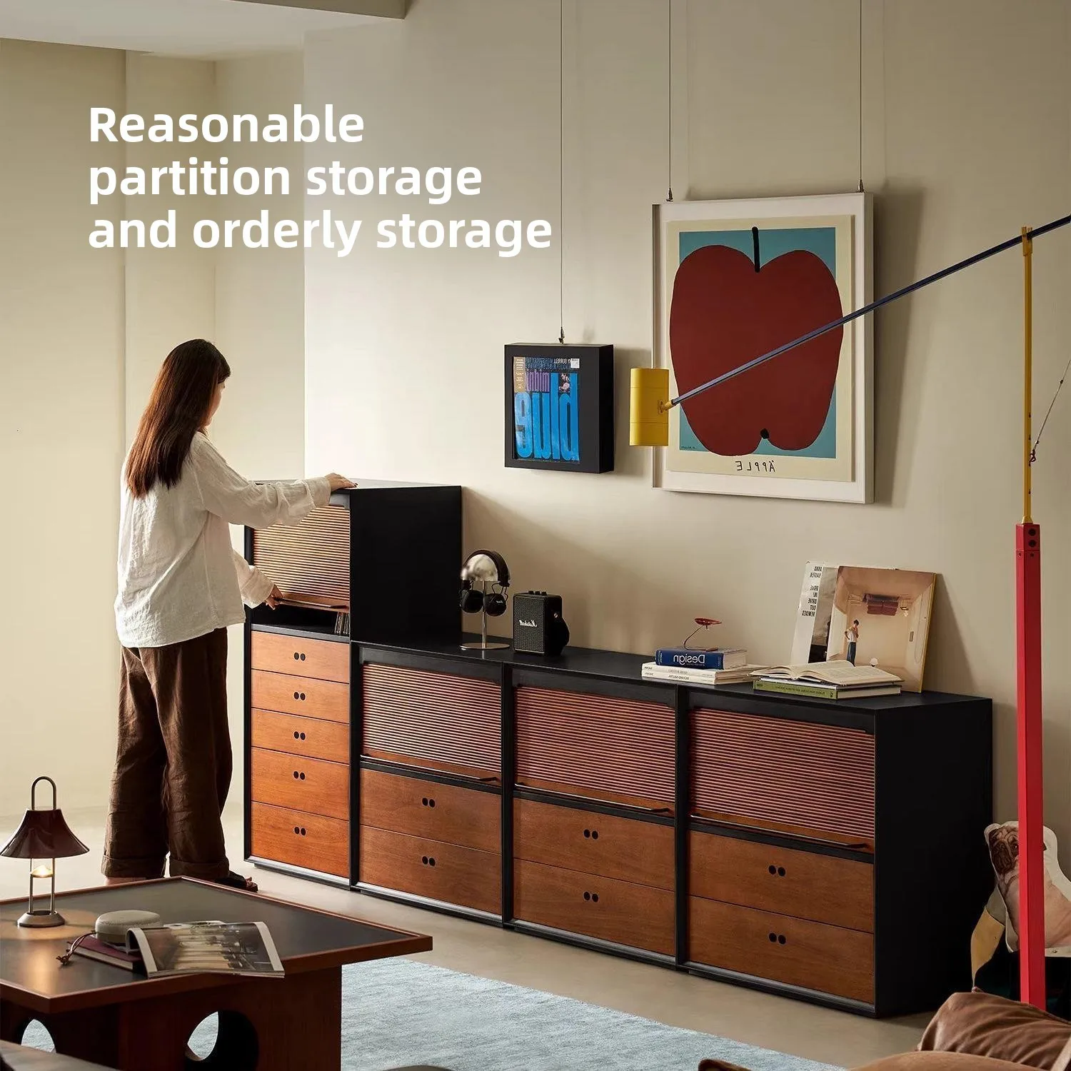 CX retro small apartment volume comfortable antique style bucket cabinet retractable solid wood simple home storage locker
