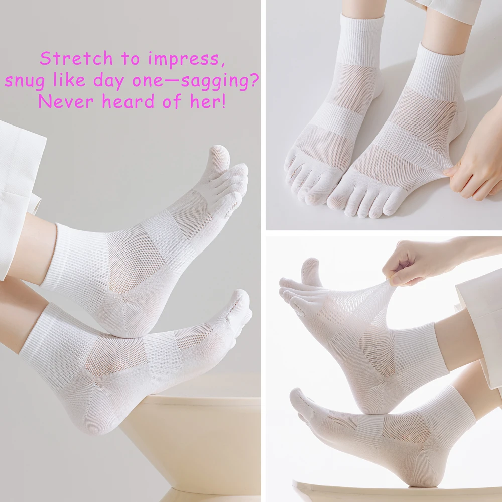 3 Paar Sommer-Zehentrenner-Socken für Damen – reine Baumwolle, antibakteriell, geruchshemmend, atmungsaktives Mesh-Design für Pilzschutz – Detail 8