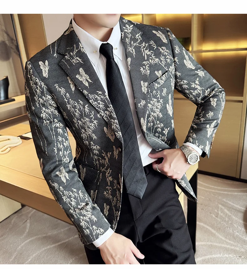 

k364Autumn suit jacket men's casual texture suit gray men's new dress banquet