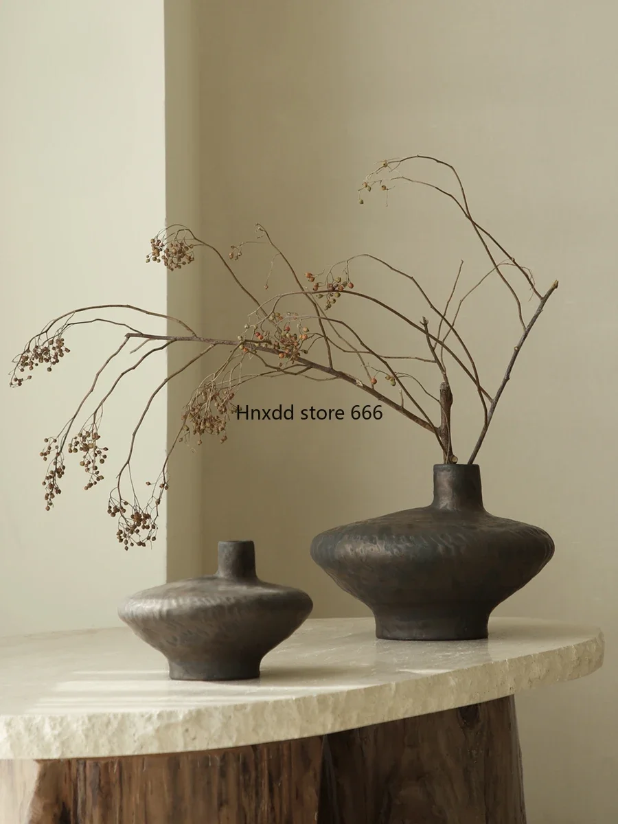 Wabi Sansan retro metal glaze ceramic flower ware ornament medieval private house entrance bronze art vase