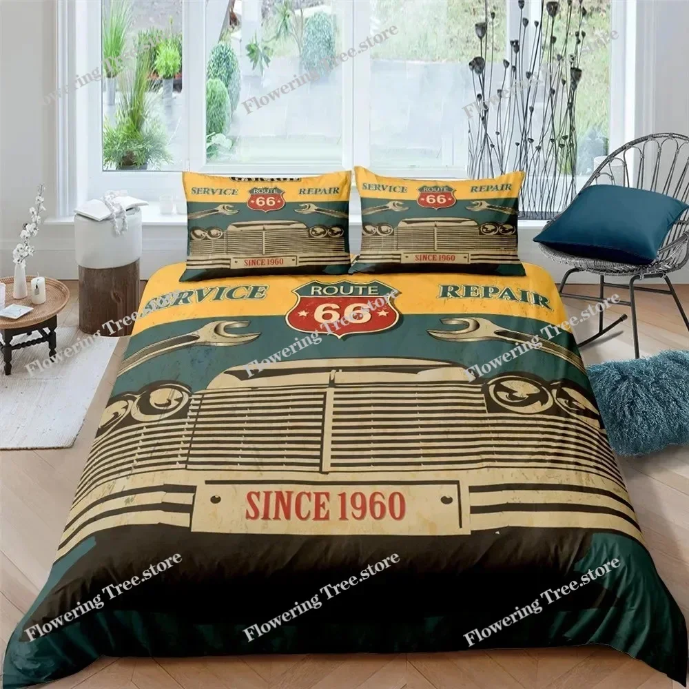 Fashion 3d Bedding Set U.S. Route 66 Quilt Cover Motorcycle Duvet Cover Set For Kids Teens Luxury Home Textile029