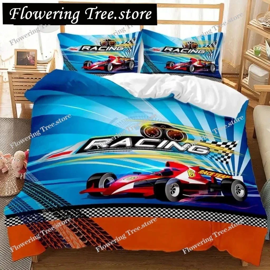Racing Duvet Cover Dirt Bike Twin Size Race Car Competition Extreme Sports Comforter Cover Men Automobile Polyester Qulit Cover