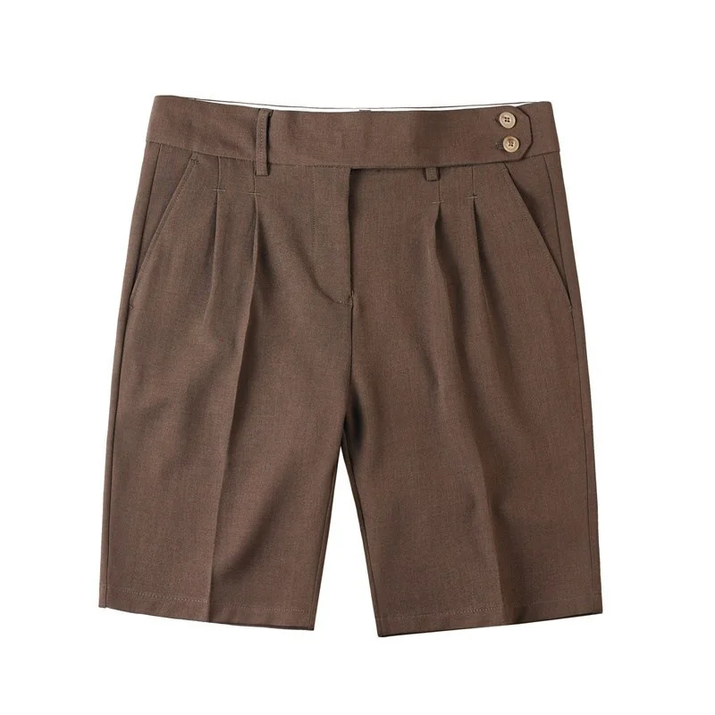 Men's Solid Color Simple Basic Casual Trendy Daily Loose Straight Knee Length Suit Shorts Male Summer 2026 New Fashion Clothes