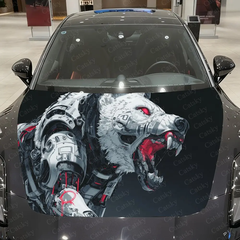 Cyber Wolf Auto Hood Sticker, Car Cover Decal, Waterproof and Self-adhesive Auto Vinyl Wraps, Fashionable Car Exterior Decoratio