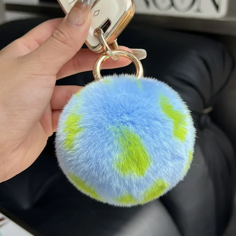 Cute Little Earth True Rex Rabbit Hairball Car Keychain Pendant Personalized Blue Pom-pom Book Bag Pendant Gift Cute Keychain