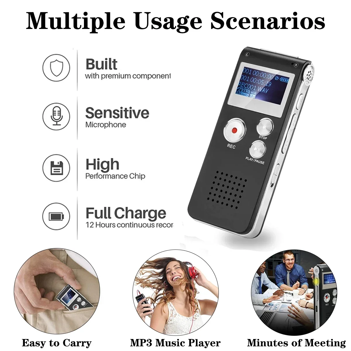 Mini Voice Recorder Voice Control Screen Display Digital Voice Recorder Portable Meeting Recording MP3 Music Recording Device