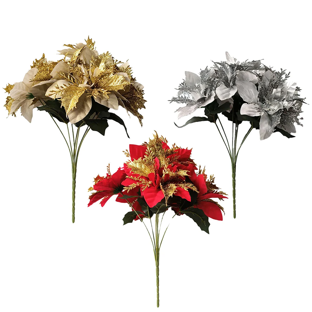1PCS 7-Head Christmas Flowers For Holiday Arrangements Table Centerpieces Artificial Flowers Indoor And Outdoor Decoration