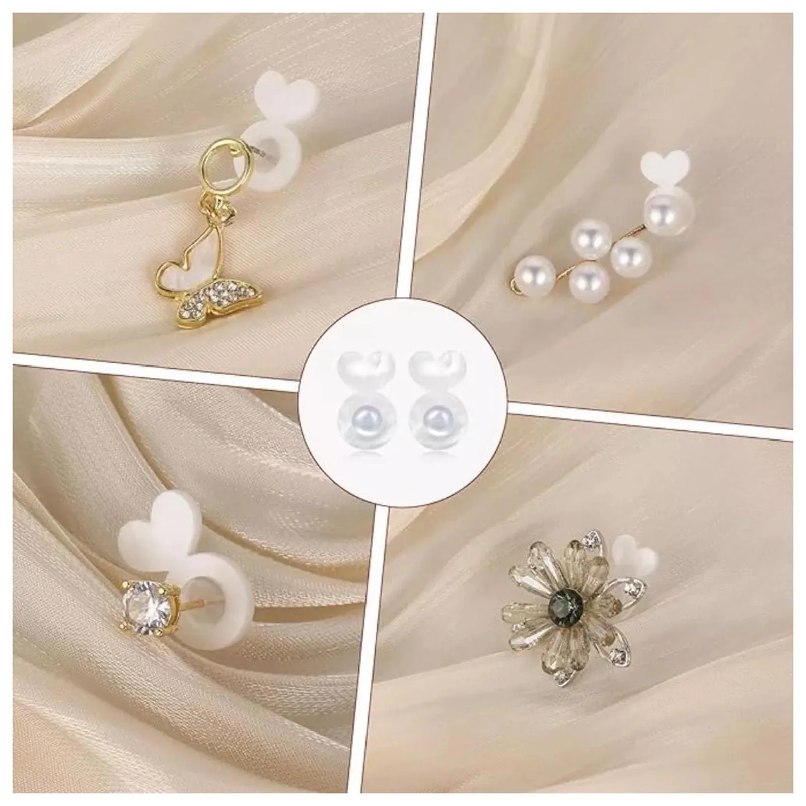 Earring Backs Replacements for Studs White Heart Shape Earring Backs for Ear Lobe Reinforcement