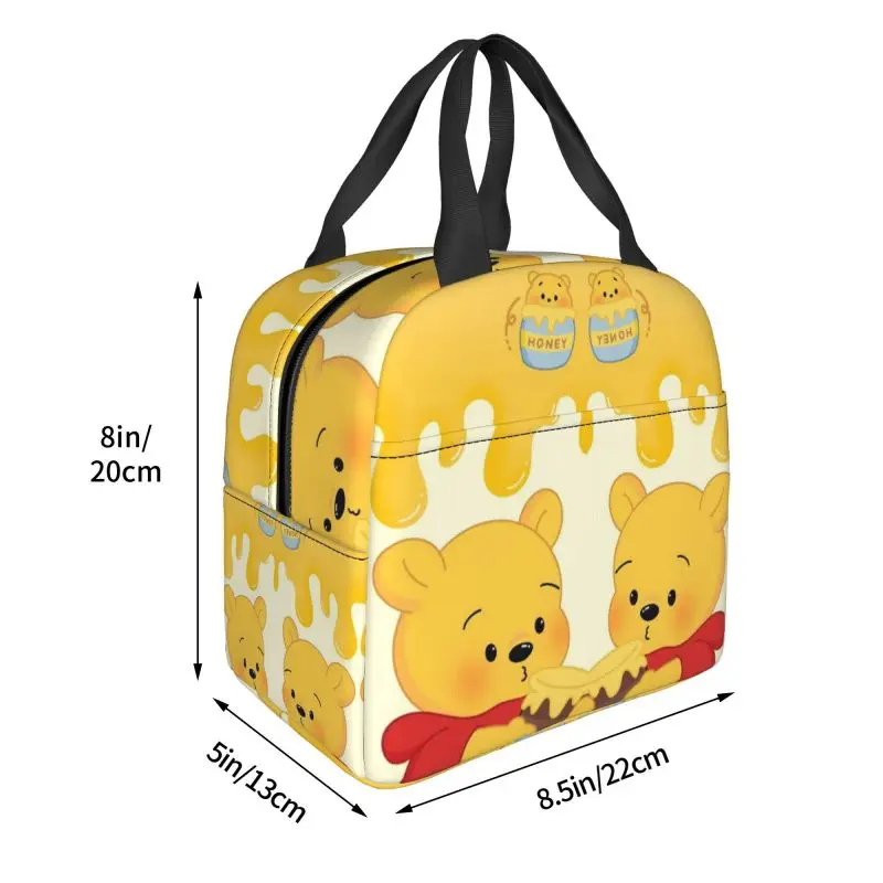 Custom Winnie The Pooh Cute Cartoon Thermal Insulated Lunch Bags Portable Lunch Tote for Outdoor Picnic Multifunction Food Box