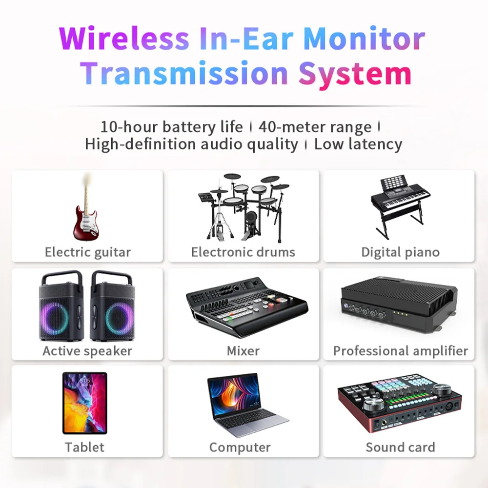 2.4G Wireless In-Ear Monitor System 282° Rotate Transmitter Portable Collar Clip Receiver Rechargeable Automatic Pairing Low Lat