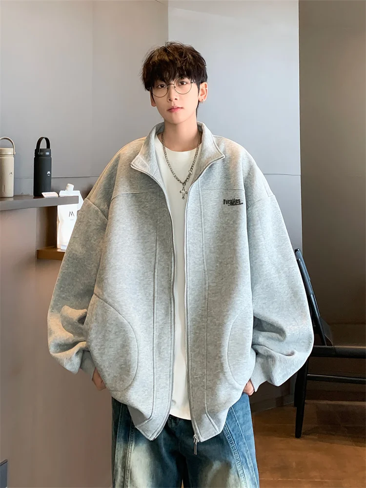

Мужская толстовка на молнии в американском стиле, плотная, повседневная, свободного кроя, стильная верхняя одежда для осеннего сезона, модная и трендовая