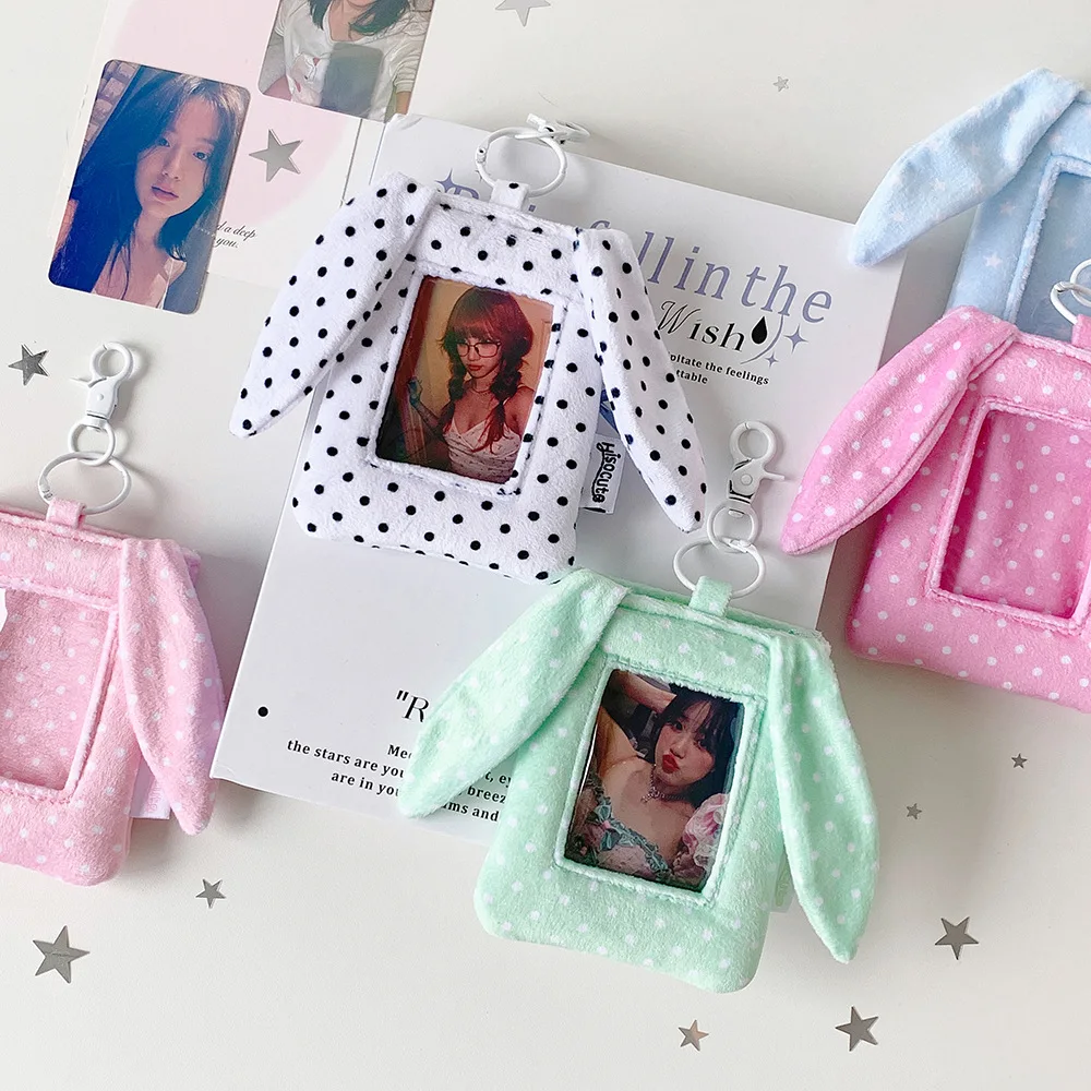 Animal Ear Card Case with Keychain Attachment Photo Protector Multipurpose Sleeve for School Daily Use Lovely PVC Case with Bend