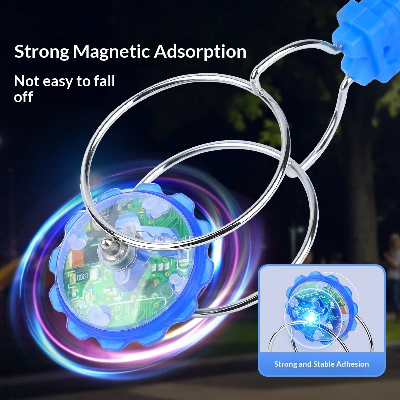 Luminous Hand Crank Magnetic Gyro Track Magic Circle Magnet YoYo Colorful Spinning Top Toy for Kids Boys Girls Gift Party Fun