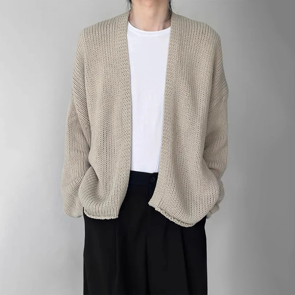 Mens Sweater Cardigan Casual Knitted Top Genderless Couple Simple Solid Color Versatile Comfortable Long-Sleeved Sweater Unisex