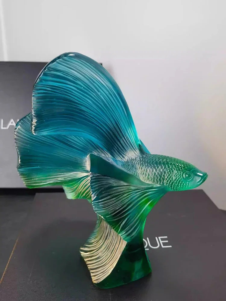 Light Luxury Art Crystal Peacock Fish Sculpture Crystal Peacock Fish Desktop Ornament For Blessing Gift