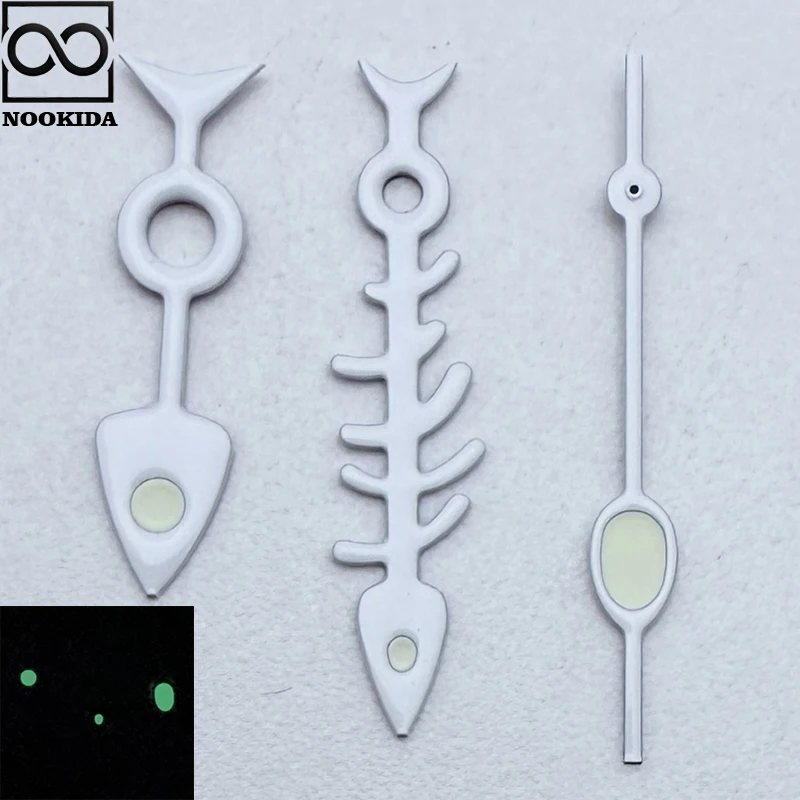 NOOKIDA Green Luminous 3 Needles White/Black Fishbone Watch Hands Watch Hands Fit NH36 NH35 Movement Men Mechanic Watch Part