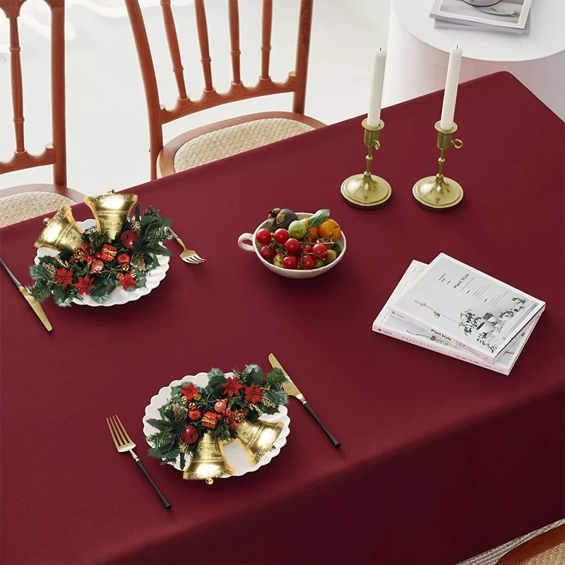 Christmas Wine Red Polyester Anti Wrinkle, Washable And Reusable, Restaurant Kitchen Table Decoration Cloth Tablecloth