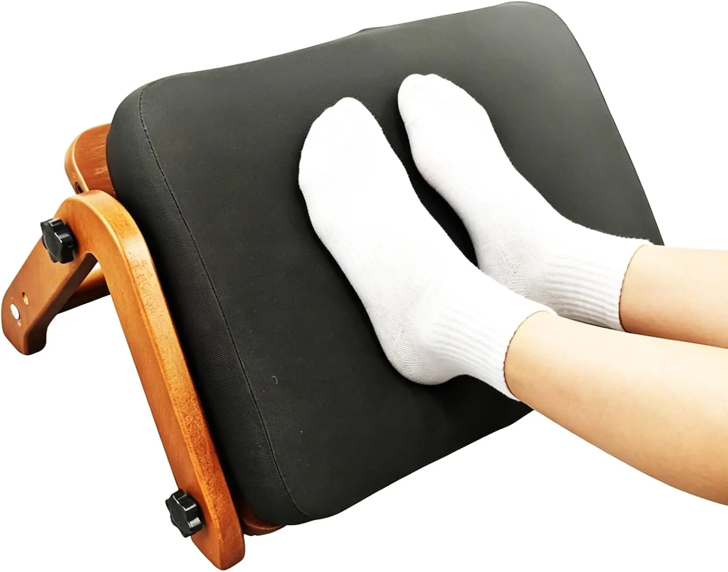 Two Step Under Desk Footstool With Soft Cushion Adjustable Height Ergonomic Wooden Foot Rest For Office Home Gaming Study Wood Natural