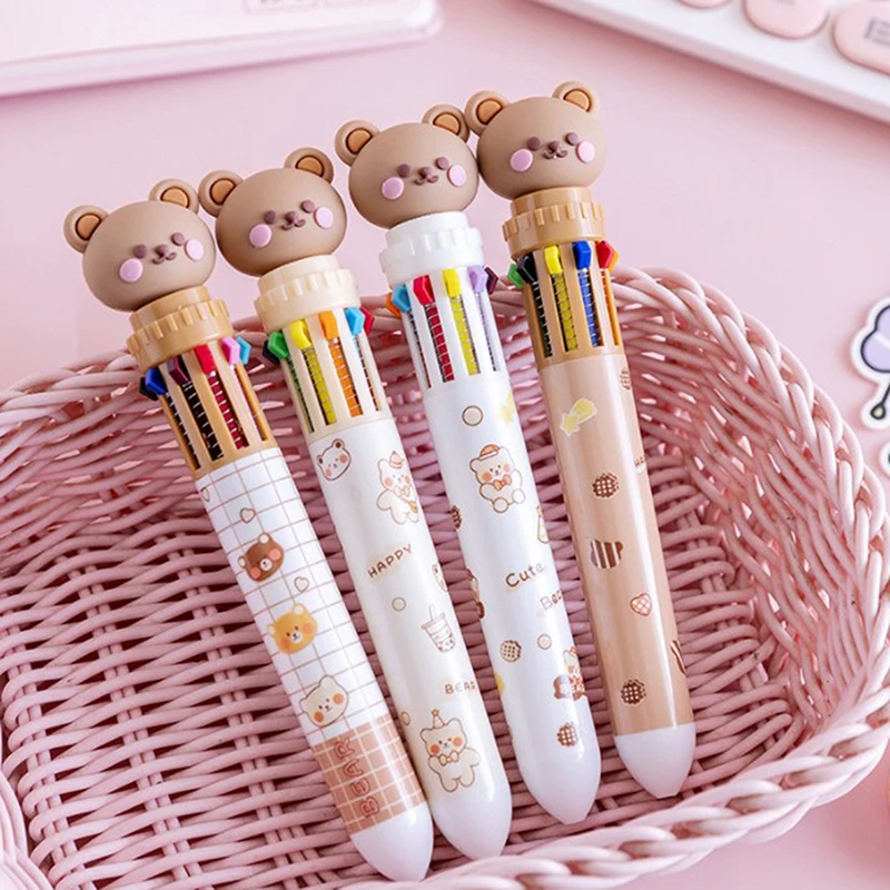 

10 Colors Cute Cartoon Bear Ballpoint Pen School Office Supply Stationery Papelaria Escolar Multicolored Pens Colorful Refill