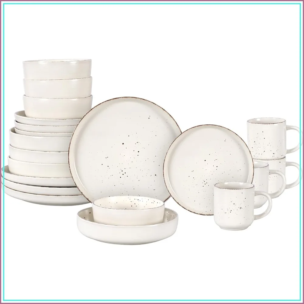 20-Piece Dinnerware Set for 4, Matte White Plates and Bowls, Speckle Finish, Microwave Safe