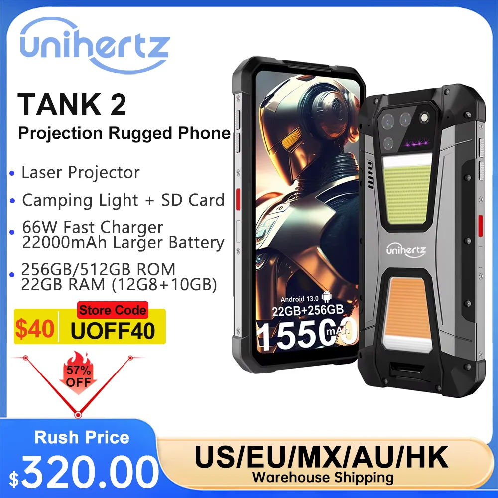 Unihertz TANK 2 Projector phone 22GB 256/512GB 32MP 108MP 64MP Unihertz TANK 2 Projector phone 22GB 256/512GB 32MP 108MP 64MP
