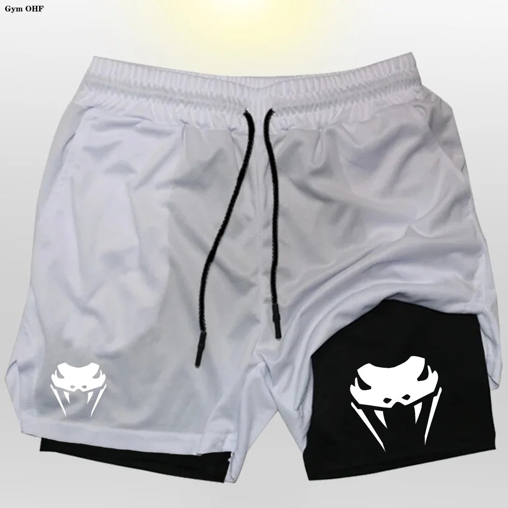 Men's Double Layer Drawstring Sports Shorts Breathable Elastic Quick Dry Sweat Wicking Athletic Shorts for Running Workout Train