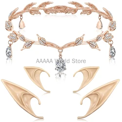 Women Halloween Rhinestone Leaf Wedding Crown Headband Fairy Elf Ears Fashion Party Masquerade Headwear Accessories For Lady