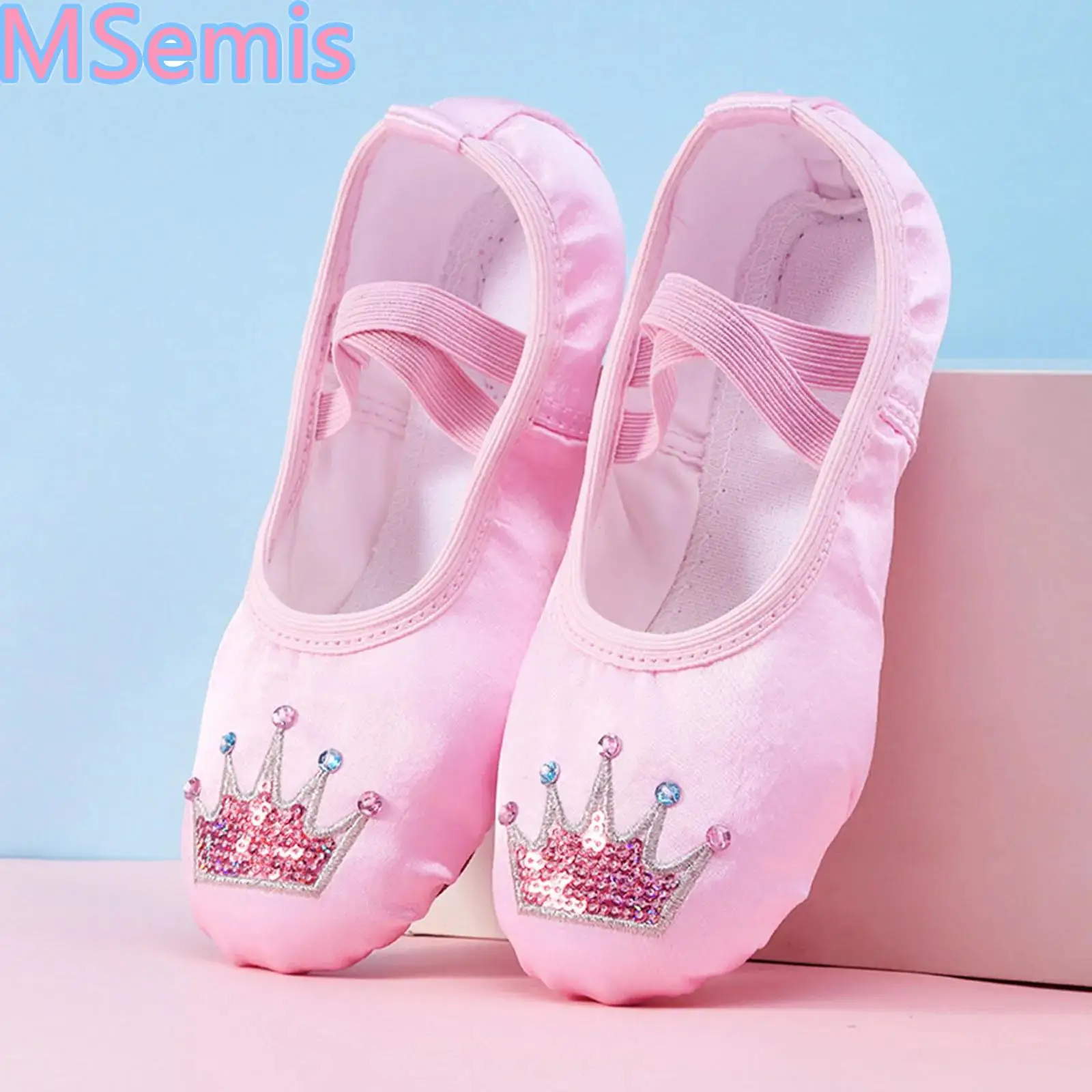 Girls Soft-sole Sequins Crown-decorated Ballet Dance Practice Shoes for Dance Practice And Art Exam Dancing Shoes