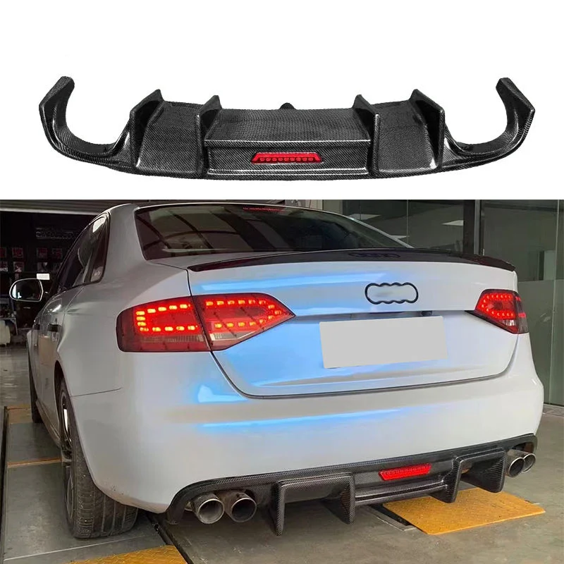 High-end Custom Body Kit For Old-to-New ConversionA4 B8 Non Sline K Style Carbon Fiber Rear Diffuser With LED Light Rear Bumper