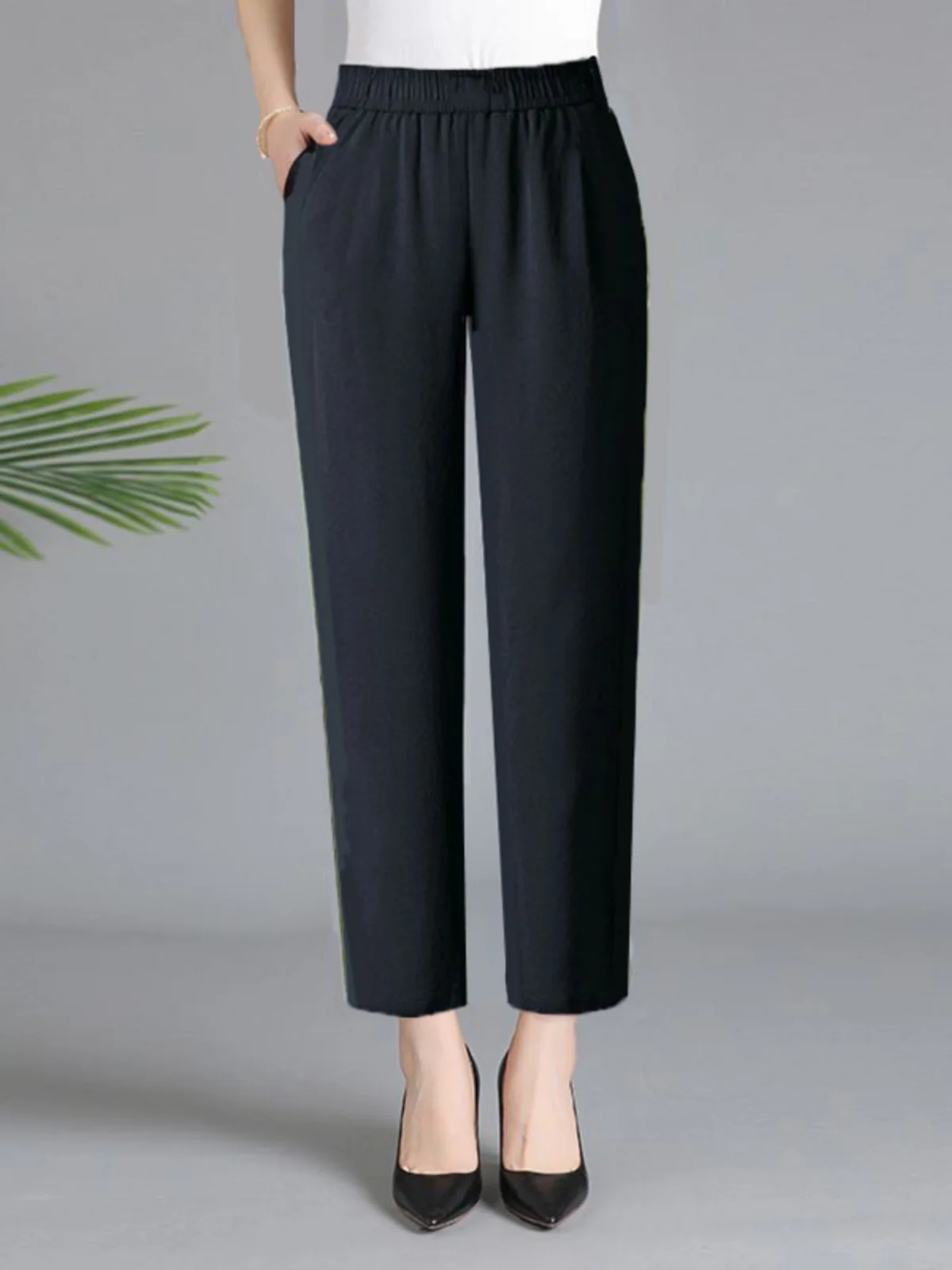 여름 신상 루즈핏 여성 바지 하이웨이스트 하란 나인 포인트 캐주얼 바지 중년 및 노년 여성용