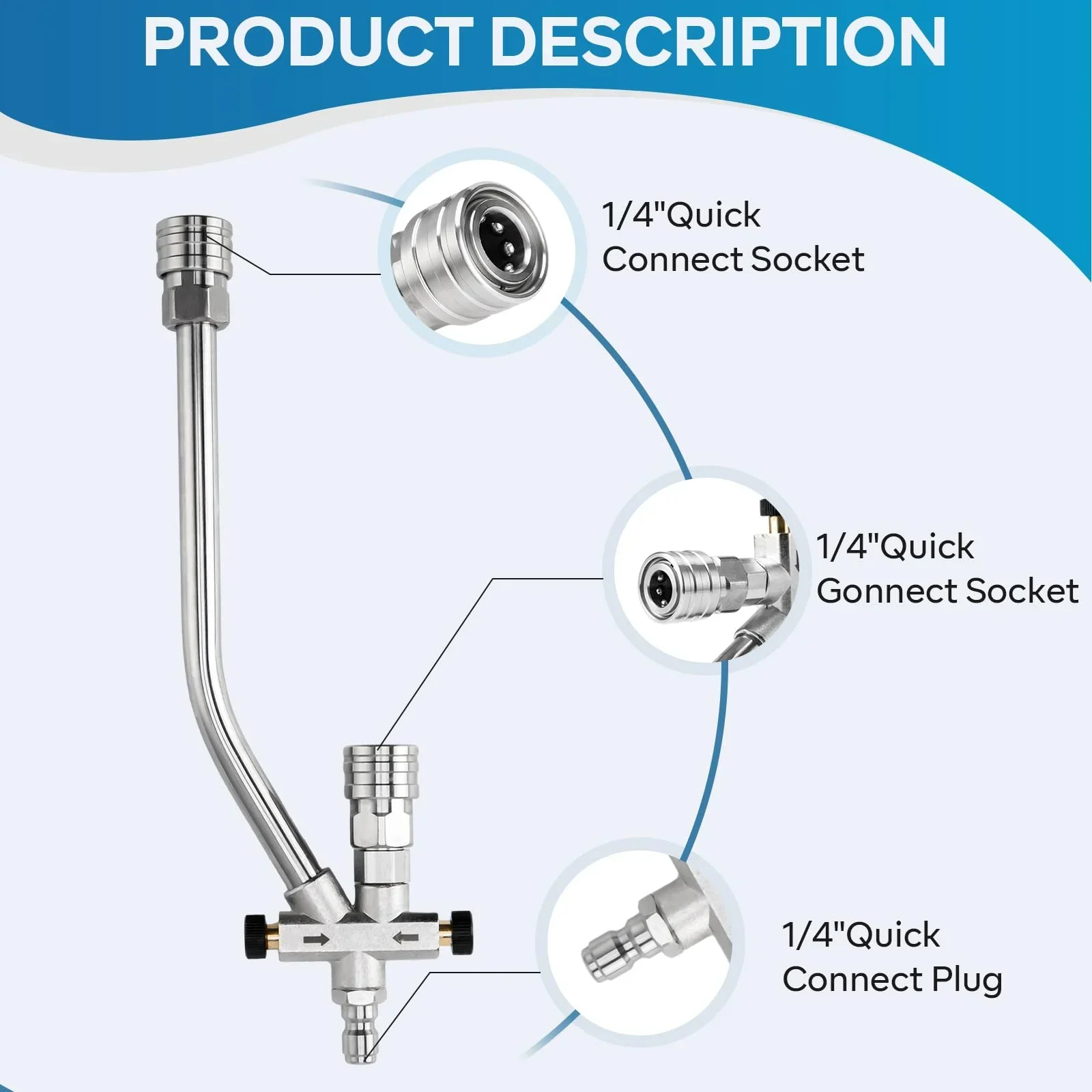 Dual-Connector Foam Cannon Double Tip Attachment - 1/4
