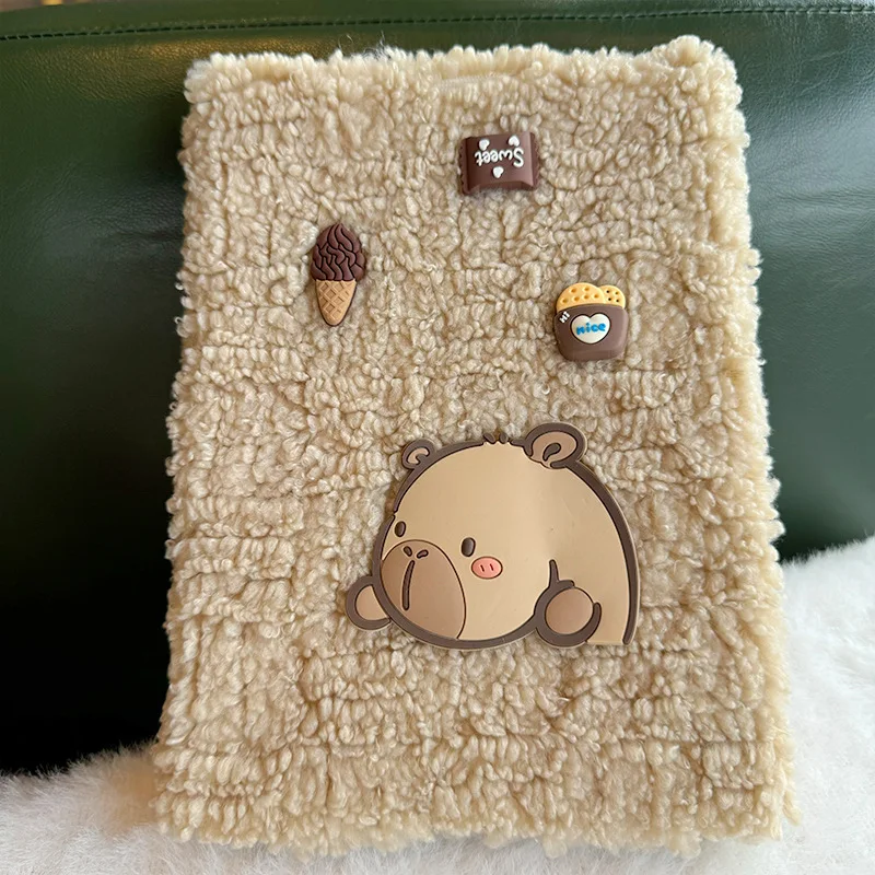 Capybara Plush Refillable Notebook - Fluffy Ring Binder Journal with Stickers, Kawaii Animal Diary for School Office Gift