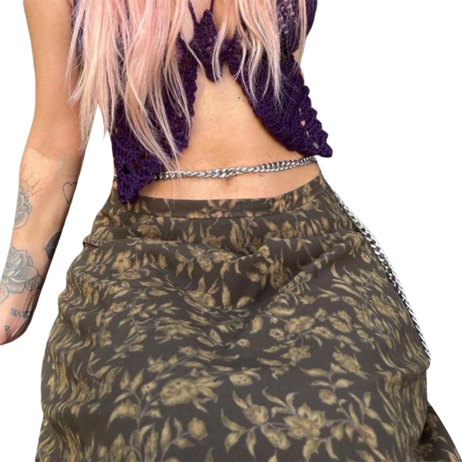 المرأة الرجعية طويلة مستقيم نصف تنورة ، طباعة مريحة ، حزب الشارع ، الربيع ، الصيف #2