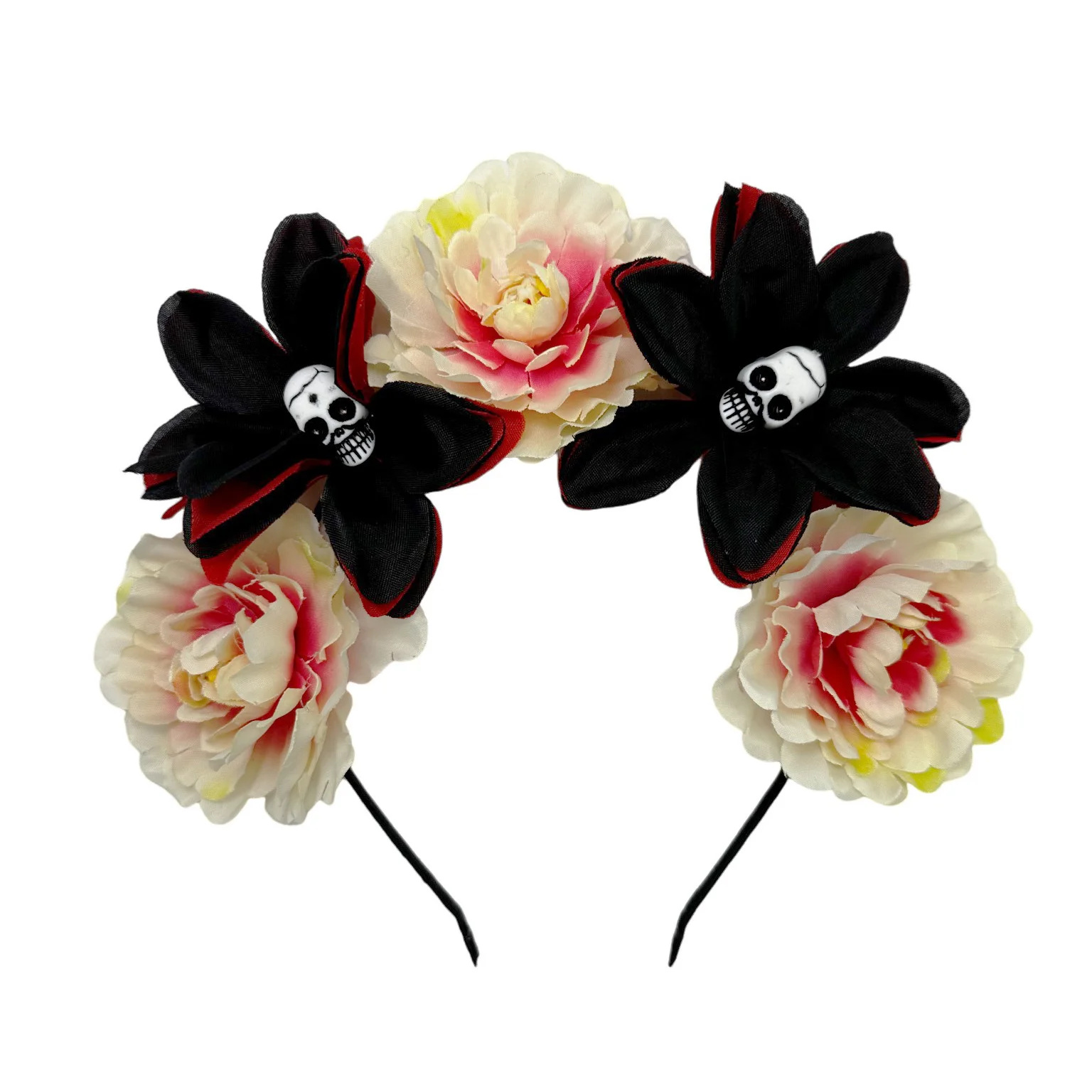 Ein Gotischer Haarschmuck für Damen - Doppeltes Totenkopf- und Zucker-Schädel-Design, Ideal als Kopfschmuck für den Tag der Toten – Detail 11